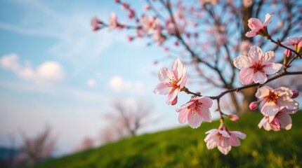 Obraz premium Floral Background with Shiny White and Blue Sky – Bright Spring Botanical Scene