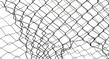 The texture of the metal mesh on a white background. Torn steel, metal mesh with holes