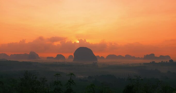 Majestic Sunrise Over Limestone Peaks At Din Daeng Doi In Thailand