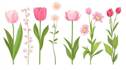 Pink tulips and flowers arrangement, floral design, spring background, for greeting cards or website
