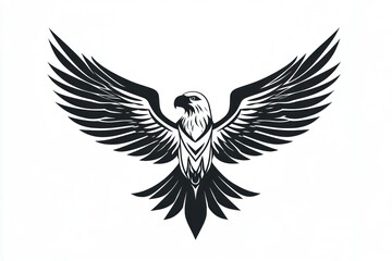 Fototapeta premium Majestic eagle with wings outstretched, detailed black and white vector illustration
