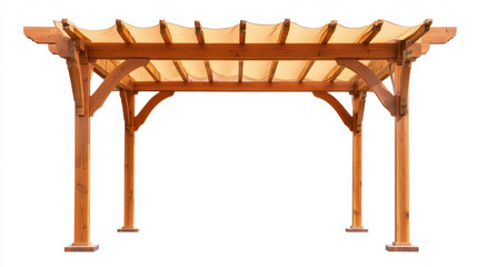 Pergola made of wood with roof covering. Pergola isolated on white background. 3d rendering - illustration.
