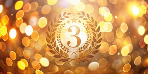 3 Year Anniversary Badge, Bokeh Lights, Romantic Celebration Emblem