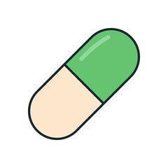 Minimal vector illustration of two-tone capsule tablet, green and cream medicine for health care or treatment