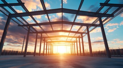 Urban Construction Site Under Beautiful Sunset Sky