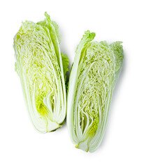 Halves of fresh Chinese cabbage isolated on white, top view