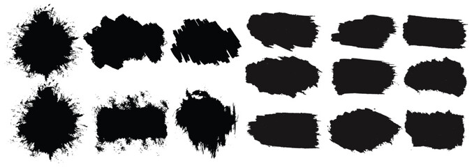 Handmade Black Brush Strokes Collection. Grunge Ink Brush Stroke Texture Pack Vector Illustration