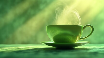 a hot green tea in a green cup