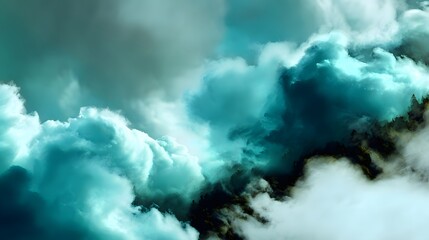 Obraz premium Dramatic Stormy Clouds in Turquoise and Gray Hues Over Lush Scenic Landscape