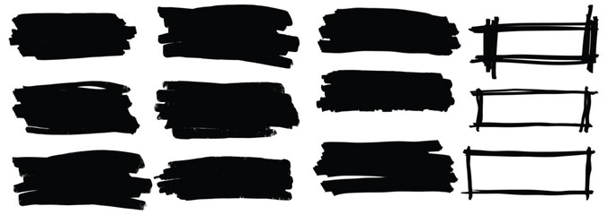 Black Brush Stroke Vector Collection for Graphic Design. Artistic Handmade Ink Brush Stroke Elements