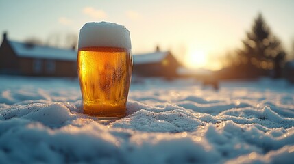 Frosty beer in winter wonderland