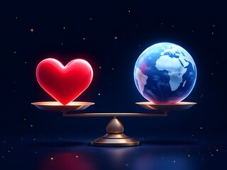 Fototapeta premium Love vs planet on a scales