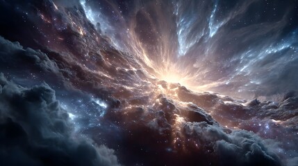 Celestial Nebula Cloudscape: A vibrant cosmic artwork showcasing radiant nebulae and star clusters, perfect for science fiction and fantasy backgrounds.