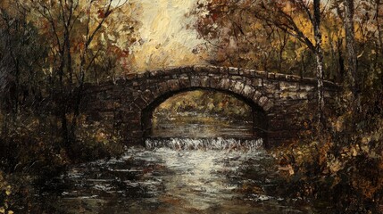 Autumnal stone bridge over a flowing stream.