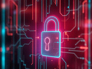 Abstract cyber security data visualization with glowing padlock, Ai Generate.