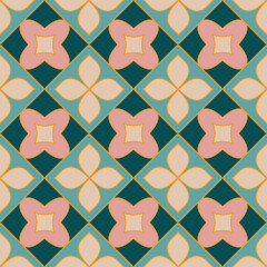 Fototapeta premium Botanical abstract floral enamel seamless pattern. Vintage simple flowers silhouette vector background. Pastel color minimalist daisies