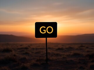Go motivational sign on a sunset