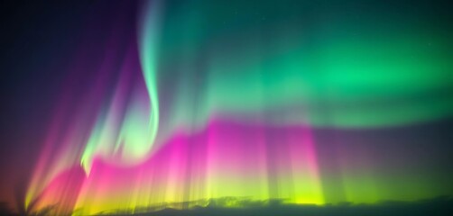 Vibrant green and purple aurora borealis illuminating the night sky, Astrophotography, Iceland