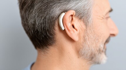 Obraz premium A senior man smiling while wearing a modern hearing aid