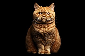 Obraz premium A ginger cat sitting upright with a serious expression against a black studio background lookin forward
