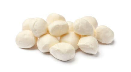 Many tasty mozzarella cheese balls isolated on white