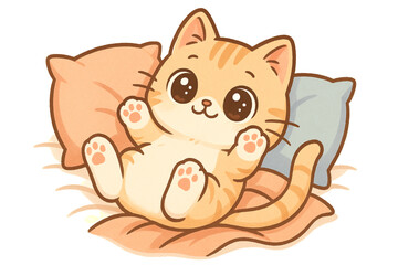 Relaxed Cartoon Cat Lying on Its Back – Kawaii Style