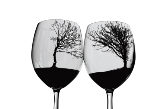 Silhouette Trees in Black and White Wine Glass Varient 2