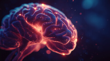 neon glowing brain &ndash; great for technology, neuroscience, AI presentations, or futuristic health-related content