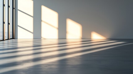 Minimalist Interior with Long Shadows from Large Windows in Modern Space