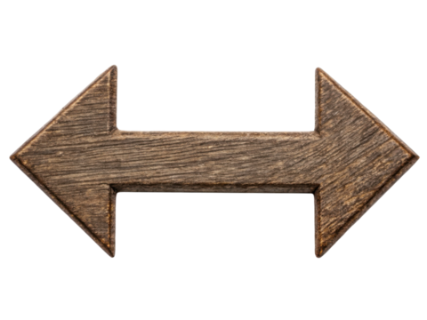 A wooden double-headed arrow points both left and right, crafted with a rustic texture.