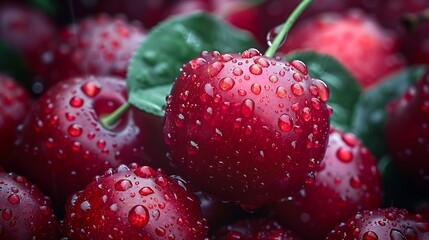 Juicy Red Cherries Closeup Fresh Fruit Summertime Deliciousness Ripe Sweet Berries Nature