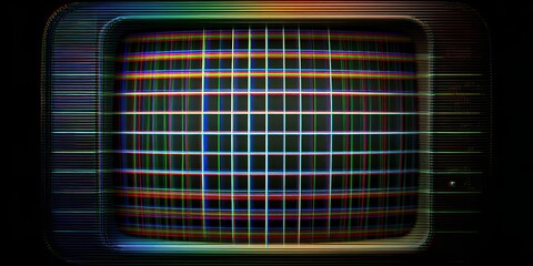 Old CRT screen with RGB glitch effects and test pattern grid distortion

