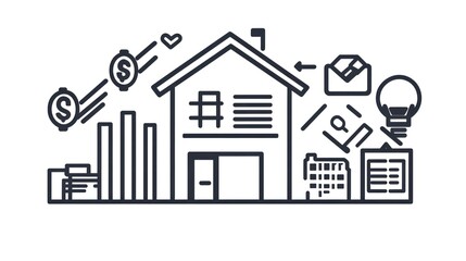 Homeownership, financial growth, planning, and communication visualized through line art icons