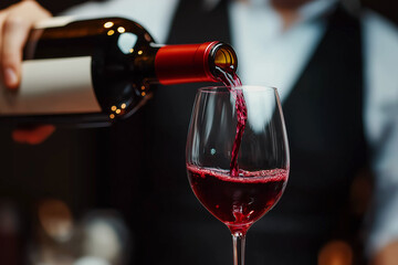 Red wine pouring in upscale restaurant