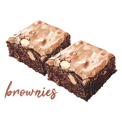 brownies in watercolor illustration style, isolated vector on white background