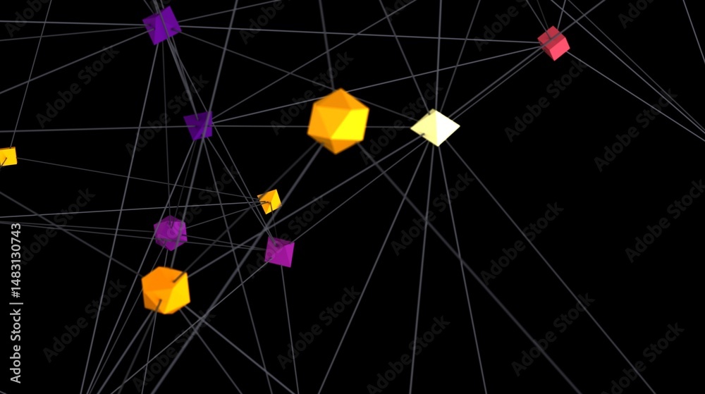 Leinwandbilder 3D rendering of a network with colorful nodes connected by lines.  Ideal for technology, connection, and networking concepts.