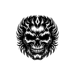 Highly detailed anatomical skull vector art with elaborate line patterns and dramatic abstract styling for logo use