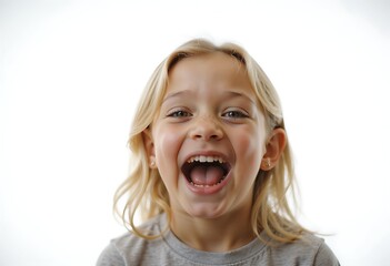 Smiling Blonde Girl with Soft Light on White Background