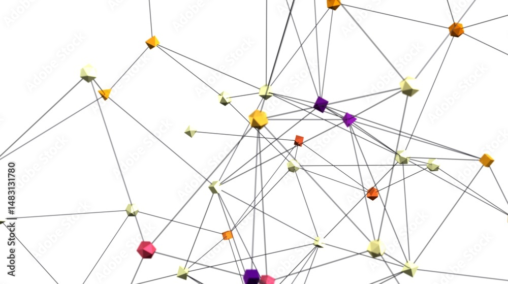Poster Stock photo of an abstract network connection, featuring colorful nodes and lines. Ideal for technology, connection, and networking concepts.