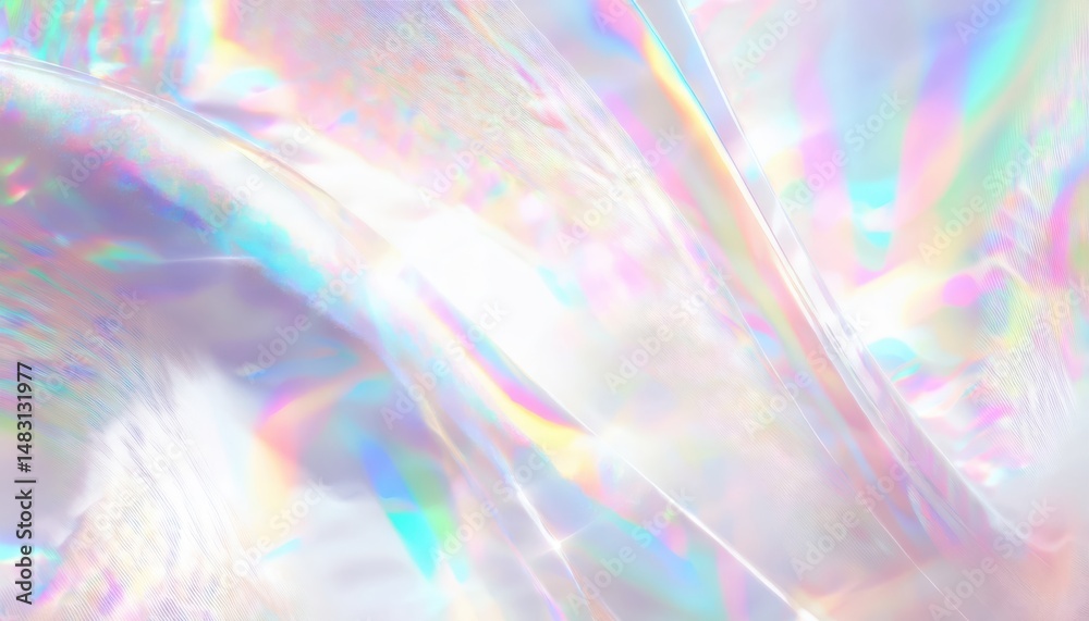 Poster holographic iridescent light reflection on glossy abstract surface for web design, digital print, br