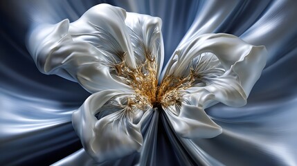 Elegant Abstract Flower with Silky Petals and Rich Textures in Shades of Blue and Gold