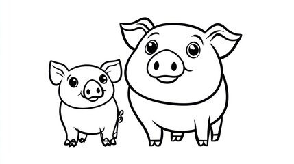 Obraz premium Two cartoon piglets are standing together, depicted with simple black outlines