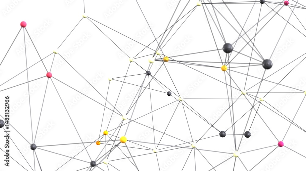 Aufkleber stock photo of an abstract network. colorful nodes connected by lines, ideal for technology, connect