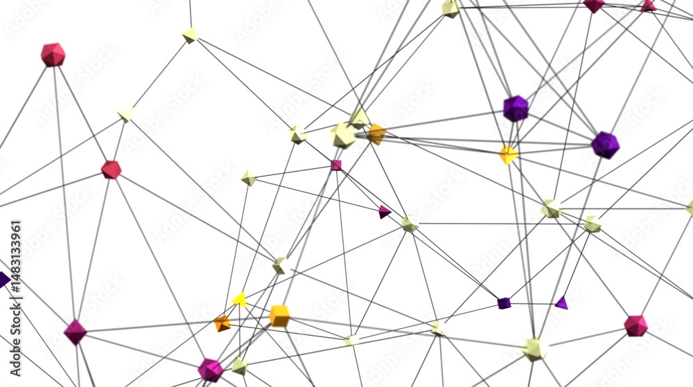 Poster 3D rendering of a colorful network. Ideal for technology, connection, and communication concepts.