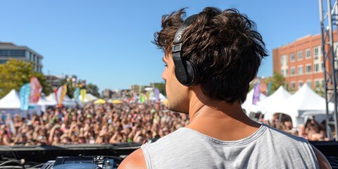 photo of DJ performing at summer music festival 