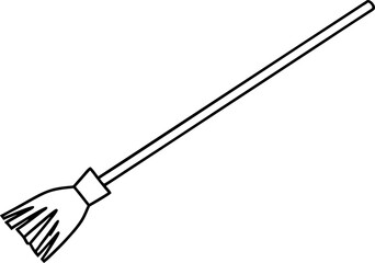 Broom Leaning On Wall Line Art Vector Illustration