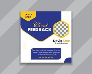 Customer feedback testimonial social media post template layout or web banner design.