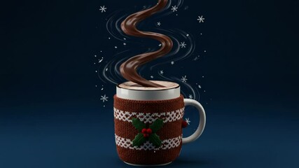 Hot chocolate river pours into cozy holiday mug with knitted sleeve - Powered by Adobe