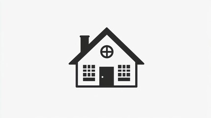 Obraz premium Simple grayscale illustration of a house with a chimney, windows, and a door