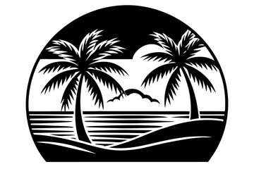 Palm trees on beach in silhouette vector illustration